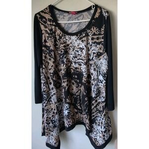 Sunny Leigh Women's Plus Tunic Handkerchief Hem Black/Tan Size 1X